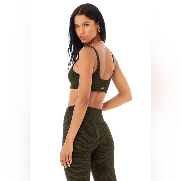 Rare Color Alo Yoga Micro Houndstooth Set Dark Olive/Black - Picture 2 of 3